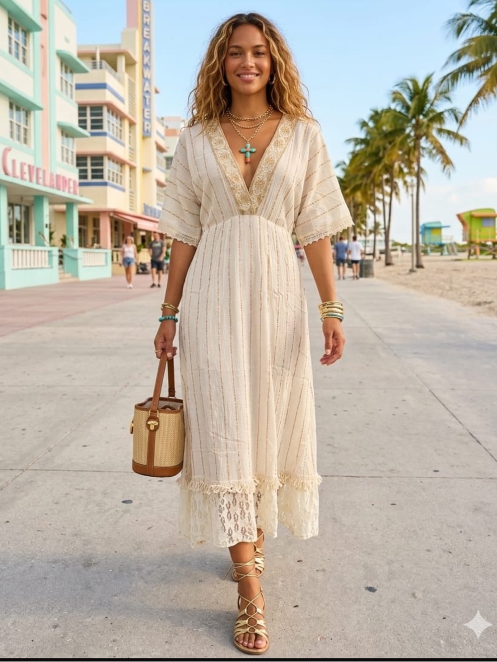 ShopEvelynne Cream Lace Midi Dress